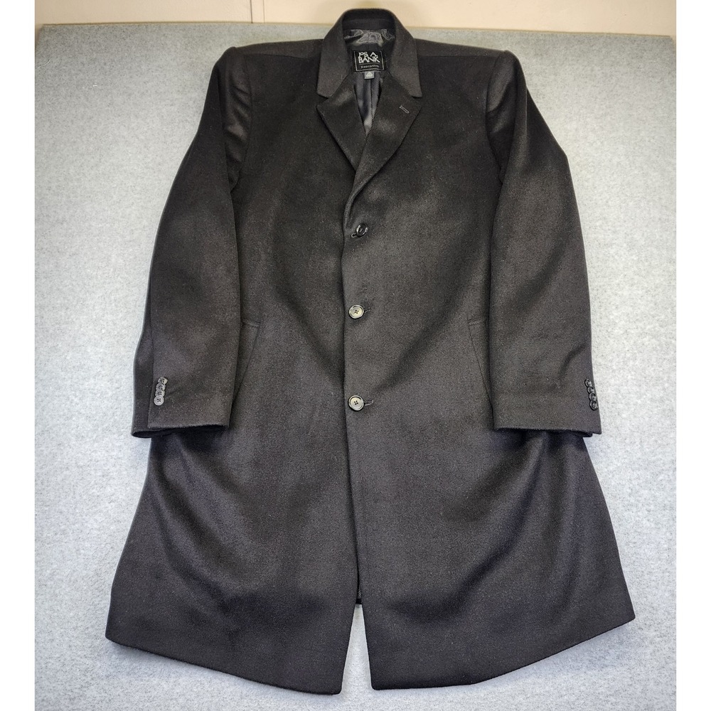 Jos A Bank Executive Men's 46L LONG Black Wool Blend Tweed Overcoat Top Coat‎